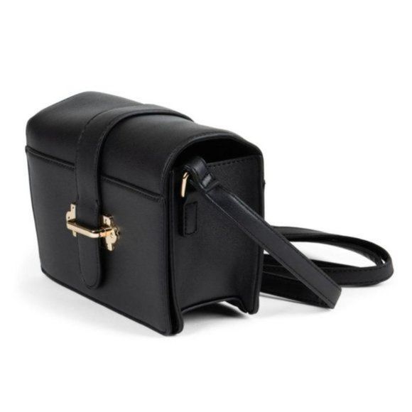 Black Vegan Leather Crossbody Satchel with Clasp - Picture 2 of 3